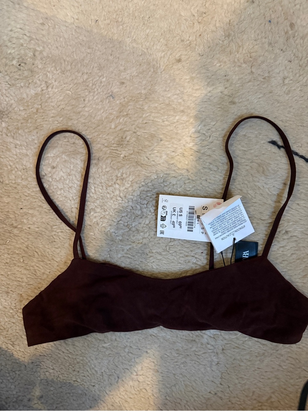 Zara Chocolate Genuine Suede Bralette with Thin Straps